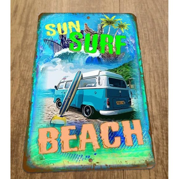 Other - Sun Surf beach Volkswagen Van Bus Art 8x12 Metal Wall‎ Sign